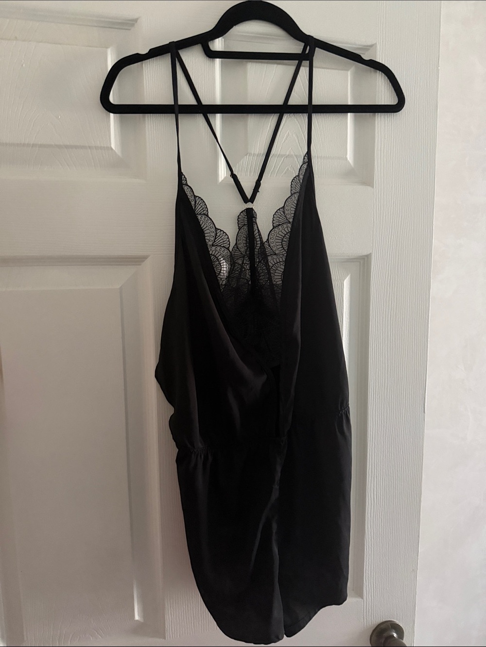 Bluebella Black Satin Lace-Trim Chemise Romper